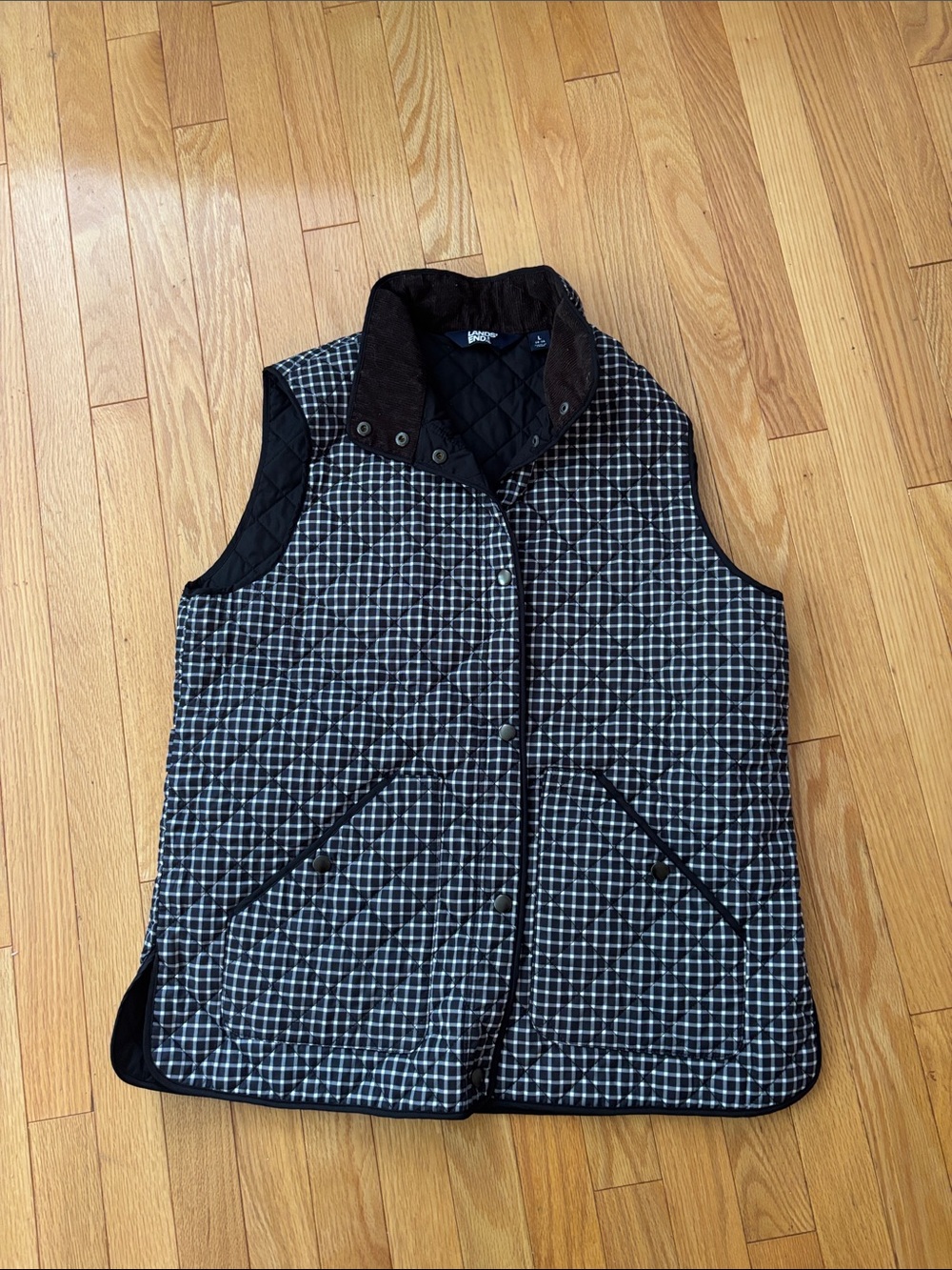 Lands End Gingham Puffer Vest